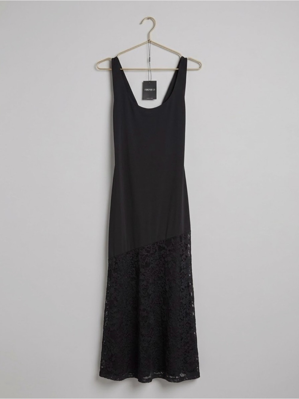 Forever 21 Womens Black Sleeveless Maxi Dress Lace Hem Cutout Back Size XL